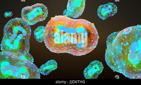 3d illustration of Monkeypox infection pandemic. monkeypox cell, symptoms or precautions, variant of smallpox, Mutated fever monkey, Virus threat Stock Photo