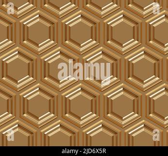 Golden hexagons abstract background. Geometric seamless pattern. 3d illustration. Stock Photo