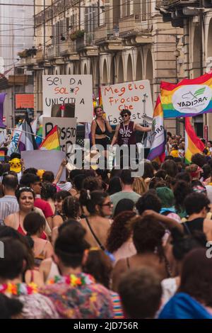 Turin, Turin, Italy. 18th June, 2022. People parading through the streets of Turin for the LGBTQA  Pride. (Credit Image: © Matteo Secci/ZUMA Press Wire) Credit: ZUMA Press, Inc./Alamy Live News Stock Photo