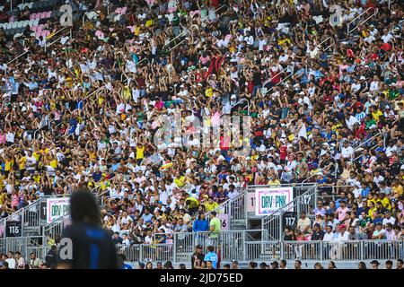 Fort Lauderdale, FL, USA. 18th June 2022. Fans during soccer match The Beautiful Game by R10 and RC3 owned global soccer football icons and Brazilian duo Ronaldinho and Roberto Carlos at DRV Pink Stadium in Florida, USA. Credit: Yaroslav Sabitov/YES Market Media/Alamy Live News. Stock Photo