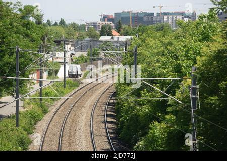 Bucharest, Romania - May 20, 2022: Railways infrastructure in the north of the Bucharest. Stock Photo