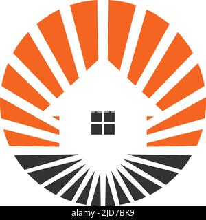 real estate home sun shine logo Icon Illustration Brand Identity Stock Vector