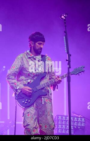 Newport, UK. 18th June, 2022. British singer songwriter and guitarist Sergio Pizzorno, front man British indie rock band Kasabian, winners of the 2010 and 2014 Q Awards 'Best Act in the World Today' performing live on stage at the Isle of Wight Festival, Seaclose Park. Credit: SOPA Images Limited/Alamy Live News Stock Photo