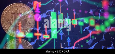 Bitcoin is convenient payment in global economy market. Virtual digital currency and financial investment trade concept. Stock Photo