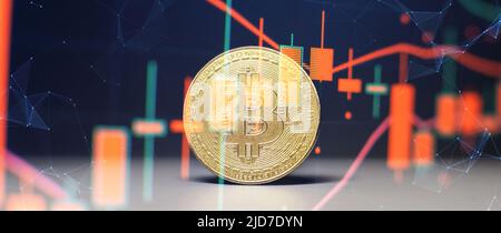 Bitcoin is convenient payment in global economy market. Virtual digital currency and financial investment trade concept. Stock Photo