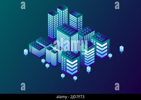 Isometric Future City. Real estate and construction industry concept. Virtual reality. Vector illustration. Stock Vector