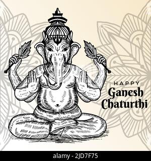 hand drawn happy Ganesh chaturthi festival greeting card Stock Vector