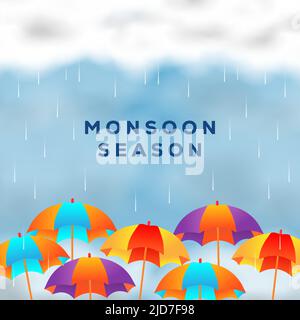 gradient monsoon season illustration with umbrellas Stock Vector