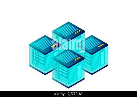 Mainframe, powered server, high technology concept, data center, cloud data storage isometric vector illustration Stock Vector