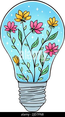 light bulb decorated with flowers. Vector illustration Stock Vector