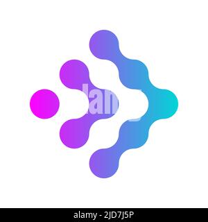 Metaballs abstract shape. Colorful technology logo template. Forward arrow shape. Pink blue color gradient. Digital wireless technology signal.Vector Stock Vector