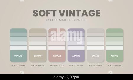 Vintage tone colour schemes ideas.Color palettes are trends combinations and palette guides this year, a table color shades in RGB or  HEX. A color sw Stock Vector