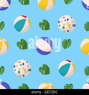 Colorful beach balls seamless pattern. Beach balls in multiple colors. Flat vector illustration. Stock Vector