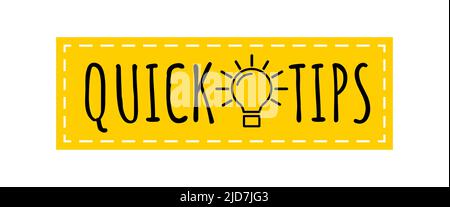 Quick tips with light bulb badge vector icon. Stock Vector