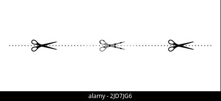 Scrissors cut dotted line with dash border mark icon. Stock Vector