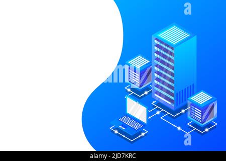 Server room isometric, Cloud storage data, Data center, Big data processing and computing technology. Vector illustration Stock Vector