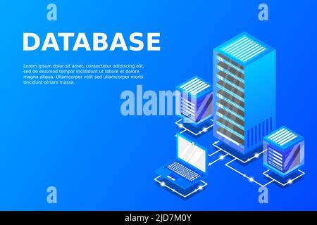 Server room isometric, Cloud storage data, Data center, Big data processing and computing technology. Vector illustration Stock Vector