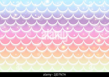Pastel background with mermaid scales and magic stars. Pattern with tail on gradient. Marine underwater backdrop. Vector Stock Vector