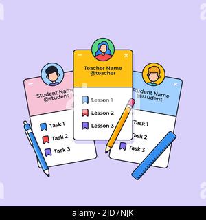 Online class teacher and student profile application with student tools vector illustration Stock Vector