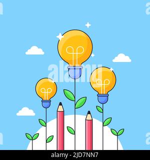 light bulb plant growing high with pencil for smart high education and achieves goals visual concept illustration Stock Vector