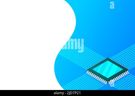 Artificial intelligence micro chip illustration. Quantum computing. PC mainboard illustration background. 3D isometric hardware Stock Vector