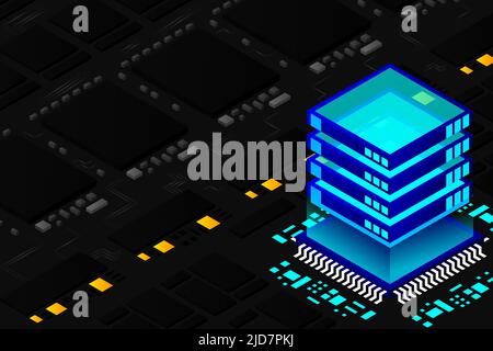Artificial intelligence micro chip illustration. Quantum computing. PC ...
