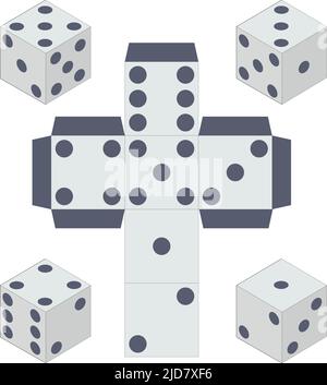 Game dice. Set of game dice, isolated on white background. Dice in a flat and linear design from one to six. Vector illustration Stock Vector