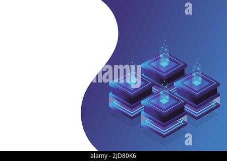 Server room isometric, Cloud storage data, Data center, Big data processing and computing technology. Vector illustration Stock Vector