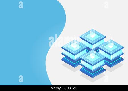 Server room isometric, Cloud storage data, Data center, Big data processing and computing technology. Vector illustration Stock Vector