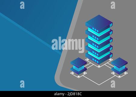 Transfer of user data to the server. Data flow. Data storage. Server. Digital space. Data center. Big Data. Conceptual illustration. Isometric vector Stock Vector