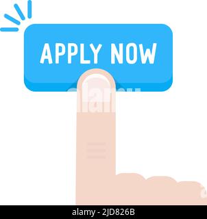 cartoon hand press on apply now button Stock Vector
