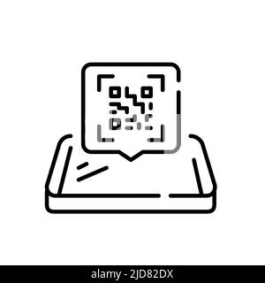 Scan a qr code message on an isometric smartphone. Pixel perfect, editable stroke line icon Stock Vector