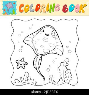 Coloring book or Coloring page for kids. Cramp-fish black and white vector illustration. Marine background Stock Vector