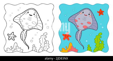 Marine background. Coloring book or Coloring page for kids. Cramp-fish vector illustration clipart Stock Vector