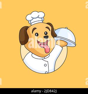 Cute puppy dog chef holding spatula cooking food vector illustration ...