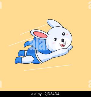 Flying rabbit super hero wearing costume and cloak animal mascot cartoon vector illustration Stock Vector