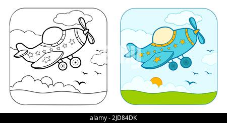Coloring book or Coloring page for kids. Plane vector illustration clipart. Nature background. Stock Vector