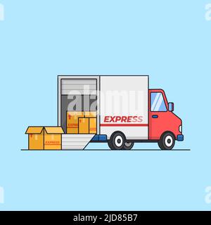 shipping cargo delivery truck car. Unload and load logistic box transportation service vector illustration Stock Vector
