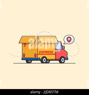 truck car with cardboard paper box for express shipping cargo delivery service transportation vector illustration Stock Vector