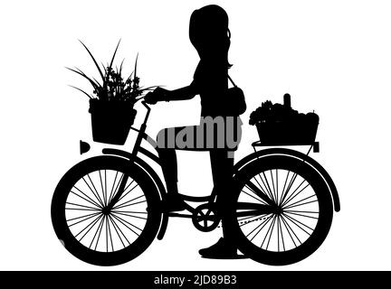 A girl rides a Bicycle. Silhouette cyclist. Vector illustration. Stock Vector