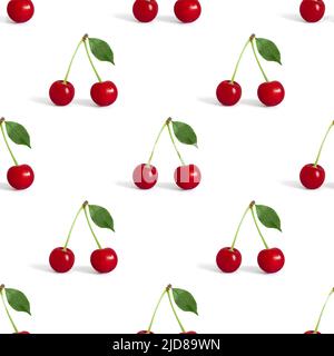 Cherry seamless pattern on a white background. Berry pattern for the print. Summer abstract background. Stock Photo