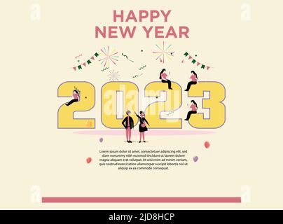 Happy New Year 2023 Banner Design, 2023 Text Stock Vector