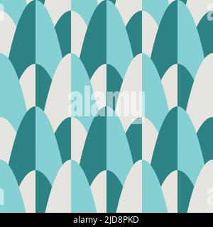 Seamless vector pattern with geometrical texture on teal blue background. Simple retro abstract wallpaper design. Decorative aqua fashion textile. Stock Vector