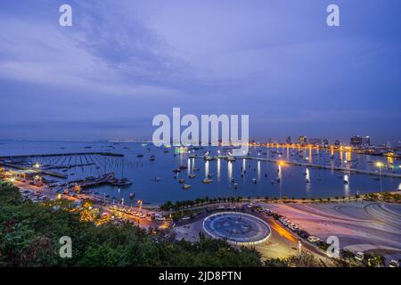 Beautiful night cityscape scenic at Pattaya bay in Thailand Stock Photo