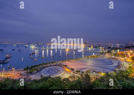 Beautiful night cityscape scenic at Pattaya bay in Thailand Stock Photo