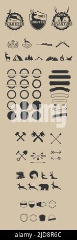 Wildlife Retro Label Logo Set, Adventure  Animal Elements Set Stock Vector