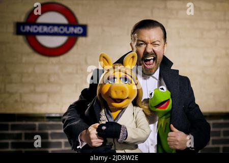 PIGGY,GERVAIS,KERMIT, MUPPETS MOST WANTED, 2014, Stock Photo