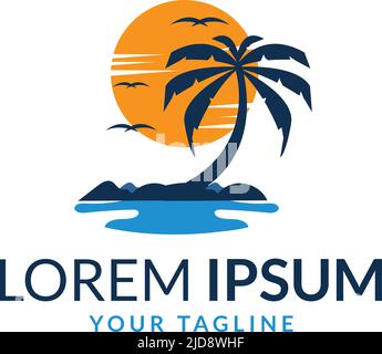 Palm Tree Summer Beach Logo Design Stock Vector