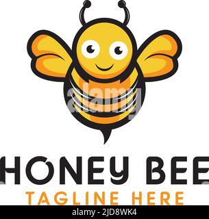 Honey Bee Flying Logo Design Template Stock Vector