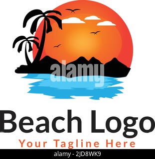 Summer Beach Logo Design Stock Vector